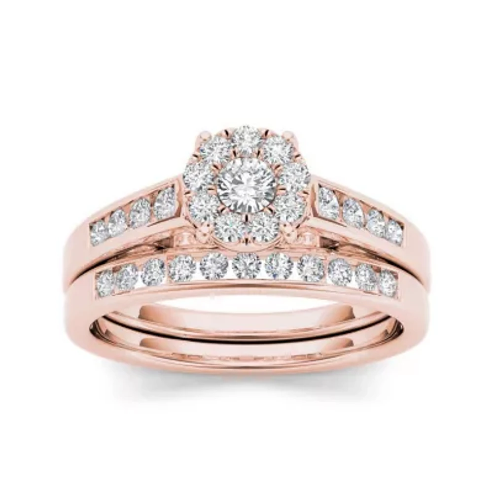 1/2 CT.T.W. Natural Diamond 10K Rose Gold Bridal Ring Set