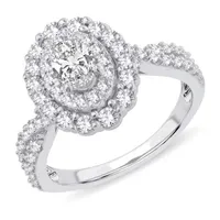 Womens 1 3/8 CT. T.W. Mined White Diamond 14K White Gold Oval Halo Engagement Ring