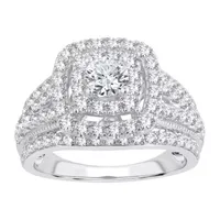 Womens CT. T.W. Natural White Diamond 10K Gold Cushion Halo Engagement Ring