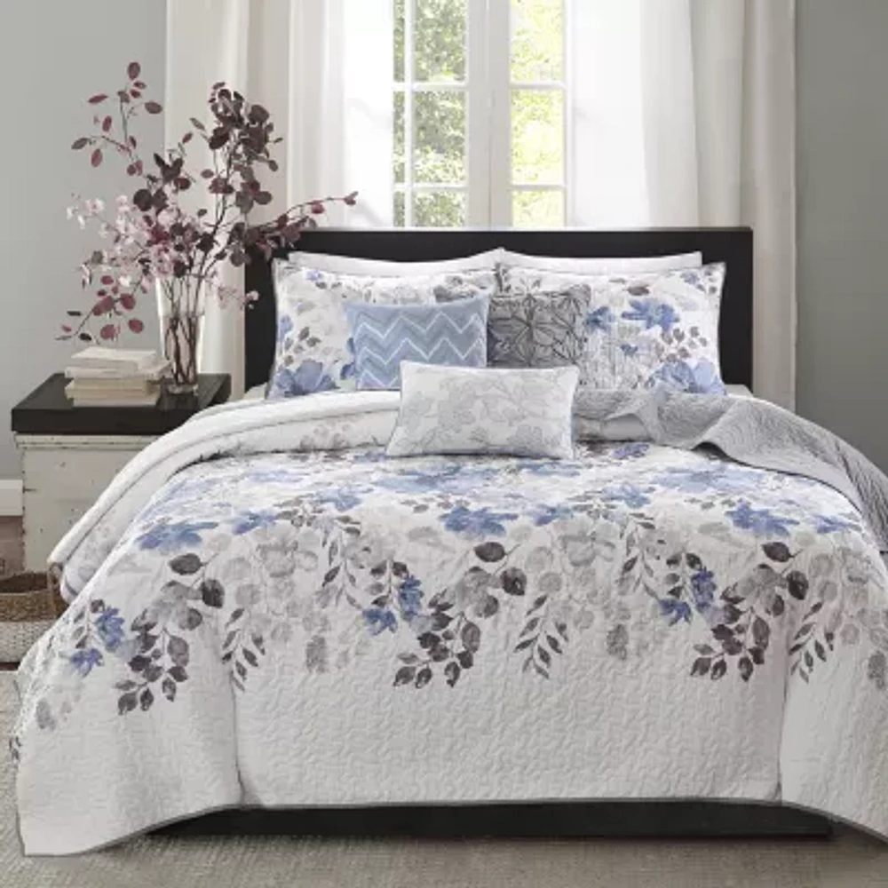 Madison Park Raven 6-Pc Printed Quilt Set With Throw Pillows