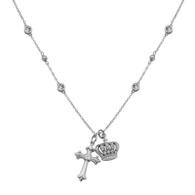 Diamonart Womens White Cubic Zirconia Sterling Silver Cross Crown Pendant Necklaces