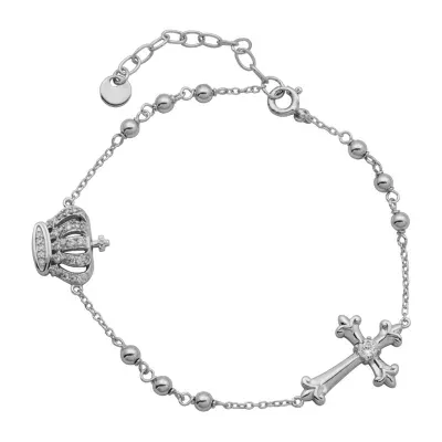 Diamonart Womens Sterling Silver Solid Cross 6 1/2 Inch Link Bracelet