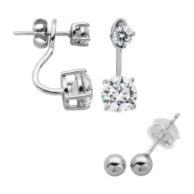 DiamonArt® White Cubic Zirconia Sterling Silver 2 Pair Earring Set