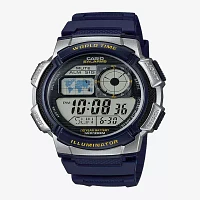 Casio® Mens Black & Sterling Silver LCD Digital Strap Sport Watch AE1000W-2AV