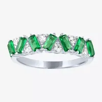 Lab Created Green Emerald Sterling Silver Band