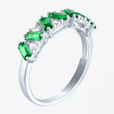 Lab Created Green Emerald Sterling Silver Band