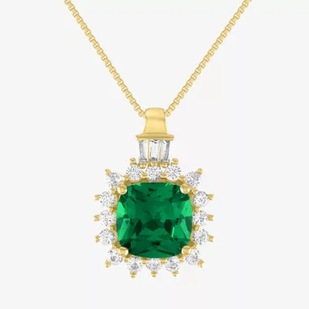 Womens Simulated Green Emerald 14K Gold Over Silver Pendant Necklace