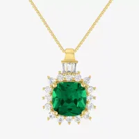 Womens Simulated Green Emerald 14K Gold Over Silver Pendant Necklace