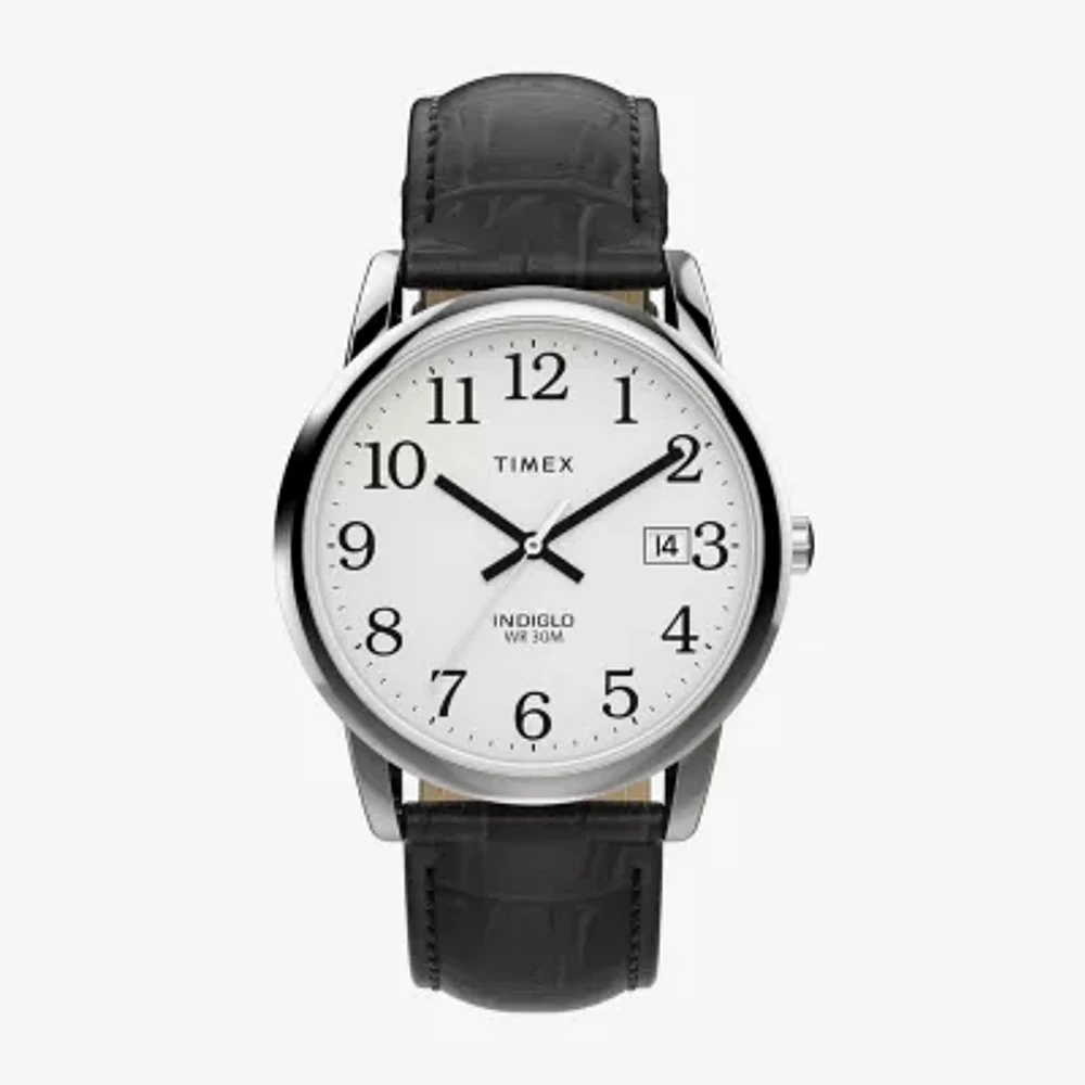 Timex Mens Black Leather Strap Watch Tw2w95400jt