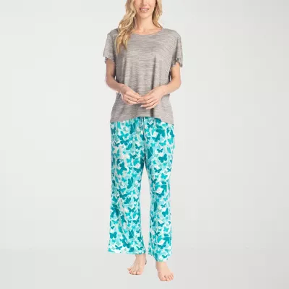 Muk Luks Womens Round Neck Short Sleeve 2-pc. Pajama Sets