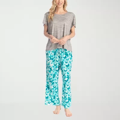 Muk Luks Womens Round Neck Short Sleeve 2-pc. Pajama Sets