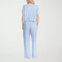 Muk Luks Womens Round Neck Short Sleeve 2-pc. Pant Pajama Set