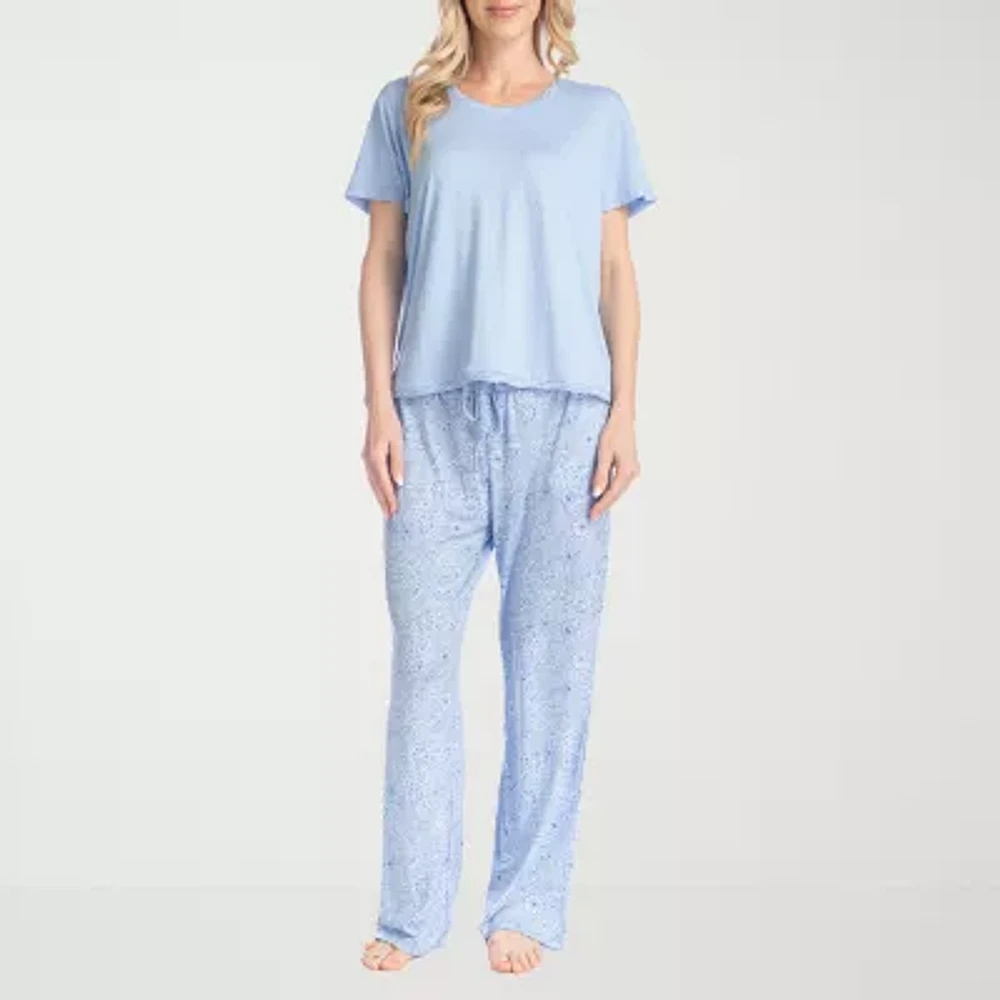 Muk Luks Womens Round Neck Short Sleeve 2-pc. Pant Pajama Set