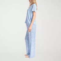 Muk Luks Womens Round Neck Short Sleeve 2-pc. Pant Pajama Set