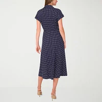 Sam And Jess Womens Short Sleeve Dots Midi Fit + Flare Dress