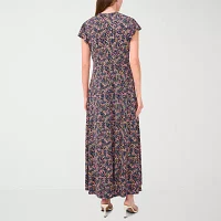 MSK Womens Short Sleeve Floral Midi Fit + Flare Dress