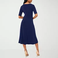 MSK Womens Short Sleeve Midi Fit + Flare Dress