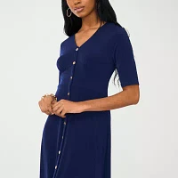 MSK Womens Short Sleeve Midi Fit + Flare Dress