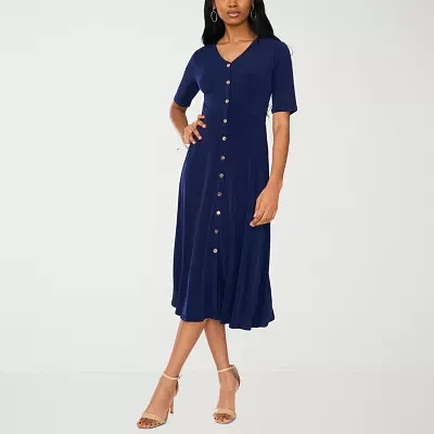 MSK Womens Short Sleeve Midi Fit + Flare Dress