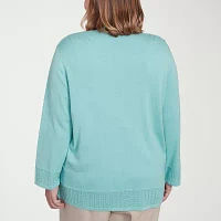 Alfred Dunner Kensington Garden Womens Round Neck 3/4 Sleeve Layered Sweaters Plus