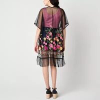 SOL and MER Floral Embroidered Mesh Topper Wrap