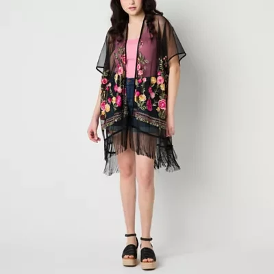 SOL and MER Floral Embroidered Mesh Topper Wrap