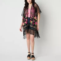 SOL and MER Floral Embroidered Mesh Topper Wrap