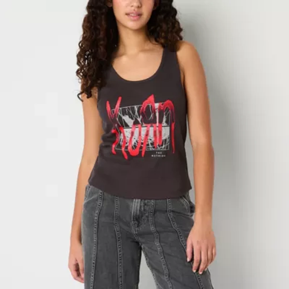 Korn Embelished Tank Tee Womens Juniors Scoop Neck Sleeveless Top