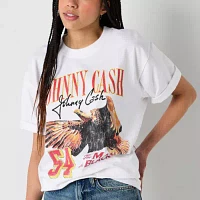 New World Juniors Johnny Cash Ring Of Fire Oversized Tee Womens Crew Neck Short Sleeve Graphic T-Shirt