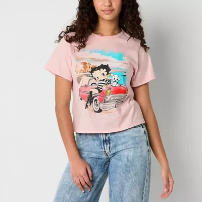 New World Juniors Betty Boop Amalfi Womens Crew Neck Short Sleeve Graphic T-Shirt
