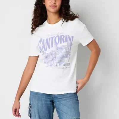 Juniors Santorini Greece Boyfriend Tee Womens Crew Neck Short Sleeve Graphic T-Shirt