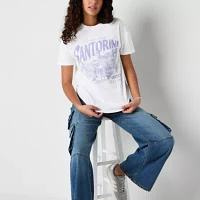 Juniors Santorini Greece Boyfriend Tee Womens Crew Neck Short Sleeve Graphic T-Shirt