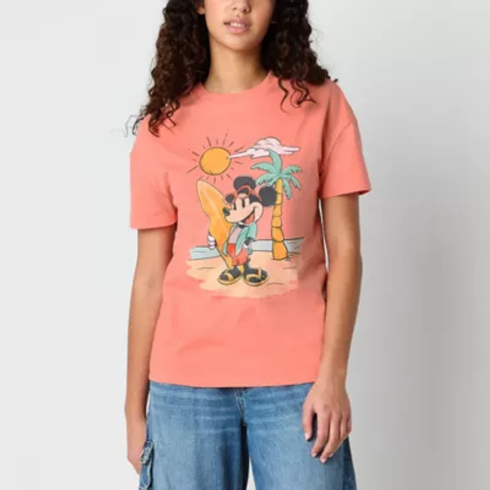 Juniors Surfer Mickey Boyfriend Tee Womens Crew Neck Short Sleeve and Friends Graphic T-Shirt