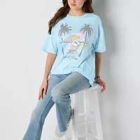 Juniors Beach Bliss Oversized Womens Crew Neck Short Sleeve Peanuts Snoopy Graphic T-Shirt