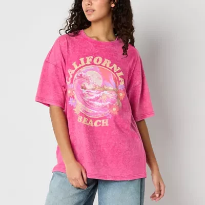 Juniors California Beach Oversized Tee Womens Crew Neck Short Sleeve Graphic T-Shirt