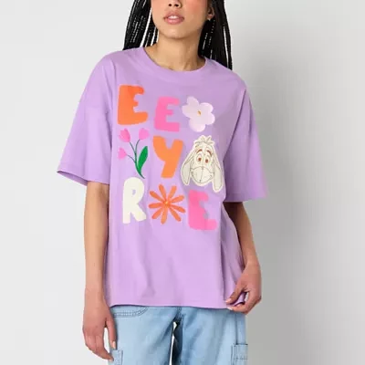 Juniors Floral Oversized Womens Crew Neck Short Sleeve Eeyore Graphic T-Shirt