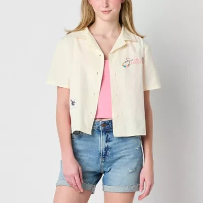 Womens Short Sleeve Lilo & Stitch Camp Shirt Juniors