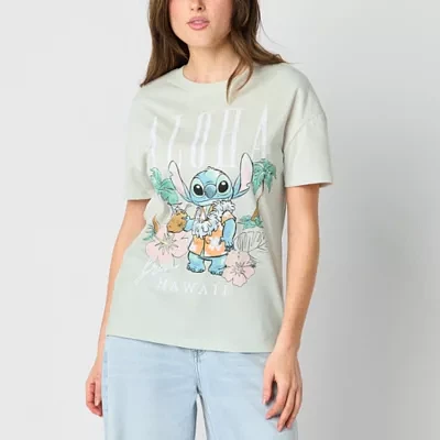 Juniors Womens Crew Neck Short Sleeve Lilo & Stitch Graphic T-Shirt