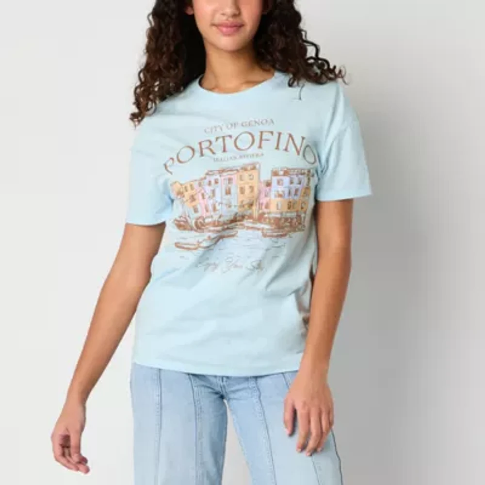 Juniors Portofino Boyfriend Tee Womens Crew Neck Short Sleeve Graphic T-Shirt