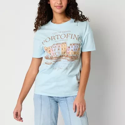 Juniors Portofino Boyfriend Tee Womens Crew Neck Short Sleeve Graphic T-Shirt