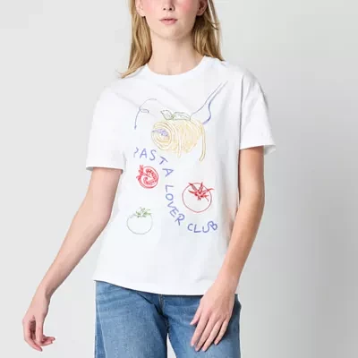 Juniors Pasta Club Boyfriend Tee Womens Crew Neck Short Sleeve Graphic T-Shirt