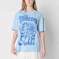 New World Juniors The Beatles Here Comes Sun Oversized Womens Crew Neck Short Sleeve Graphic T-Shirt