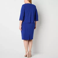 Maya Brooke Womens Beaded Jacket Dress Plus