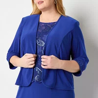 Maya Brooke Womens Beaded Jacket Dress Plus