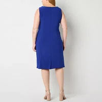 Maya Brooke Womens Beaded Jacket Dress Plus