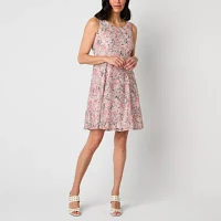 Perceptions Womens Floral Lace Jacket Dress Petite