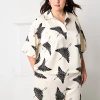 Worthington Plus Womens Short Sleeve Satin Blouse