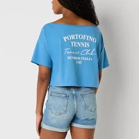 Arizona Juniors Off The Shoulder Womens Short Sleeve Graphic T-Shirt