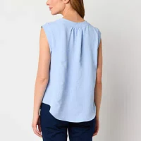 Liz Claiborne Jacquard Womens Split Crew Neck Sleeveless Blouse