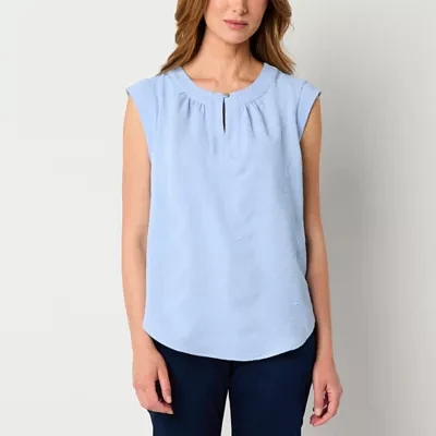 Liz Claiborne Jacquard Womens Split Crew Neck Sleeveless Blouse